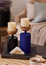 Load image into Gallery viewer, Elan Pillar Candle Holders - Blue &amp; Black gadoliving
