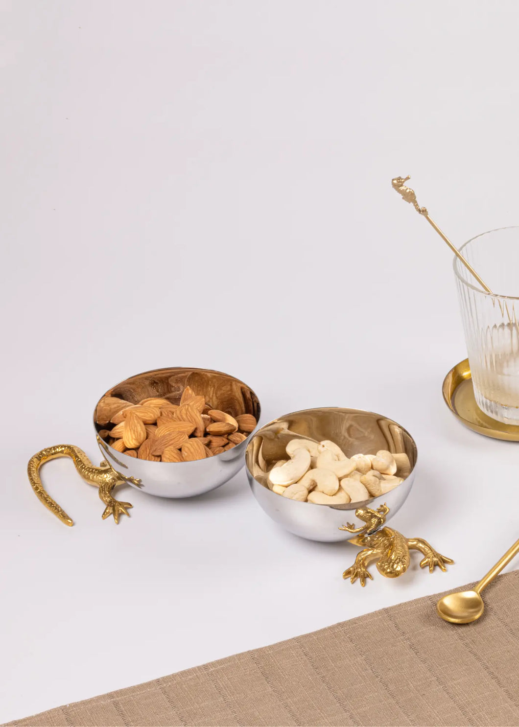 Gecko Nut Bowls Stainless Steel & Brass