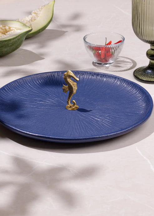 Mirissa Brass & Ceramic Platter - Blue gadoliving
