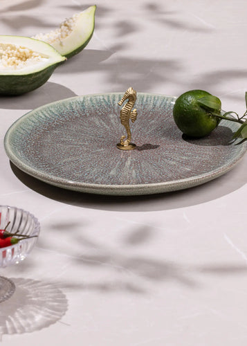 Mirissa Brass & Ceramic Platter - Green gadoliving