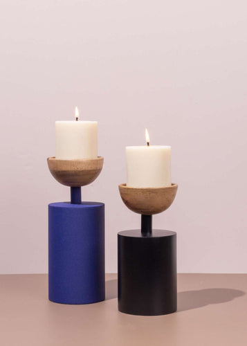 Elan Pillar Candle Holders - Blue & Black gadoliving